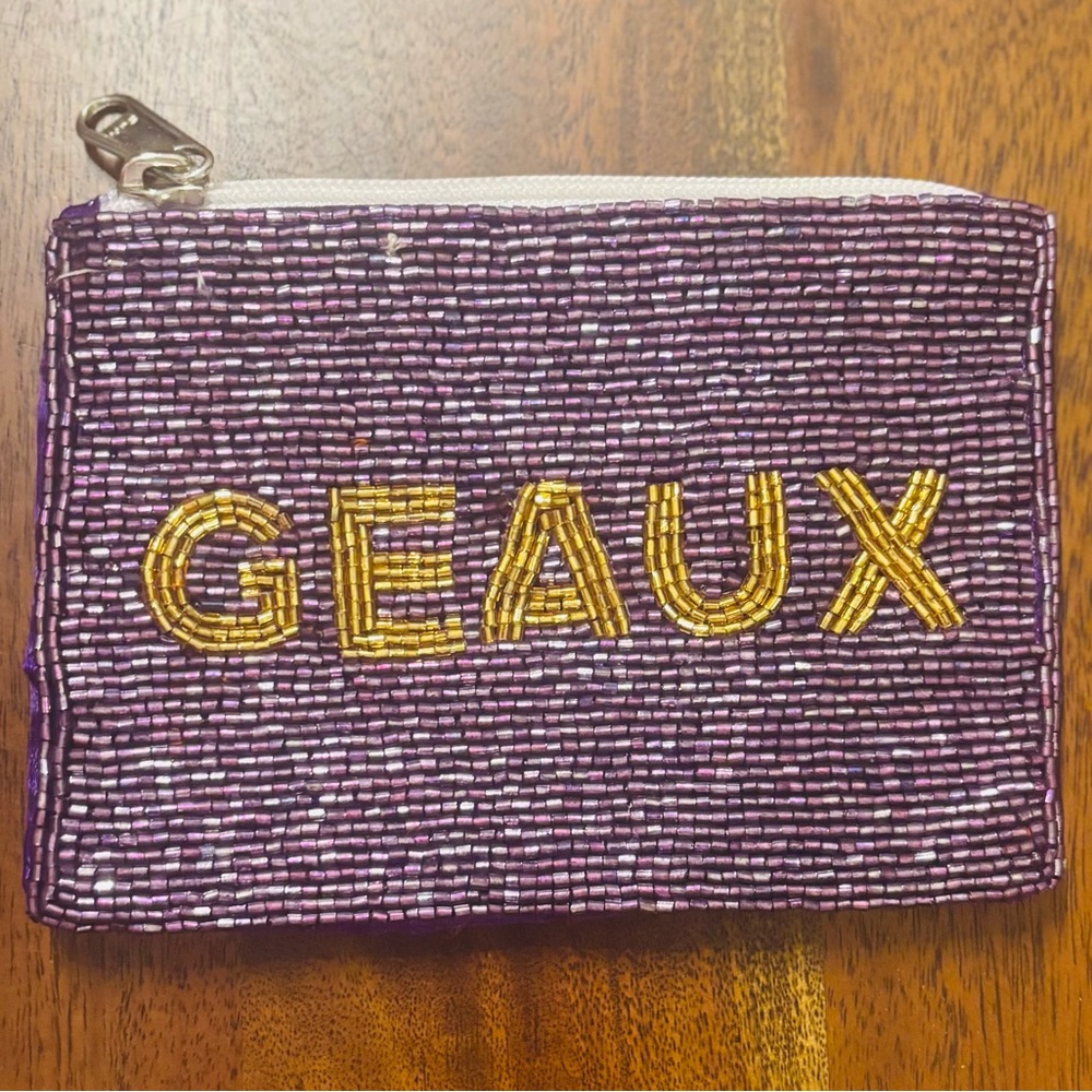 Purple and Gold Beaded Pouch- LSU Fans!